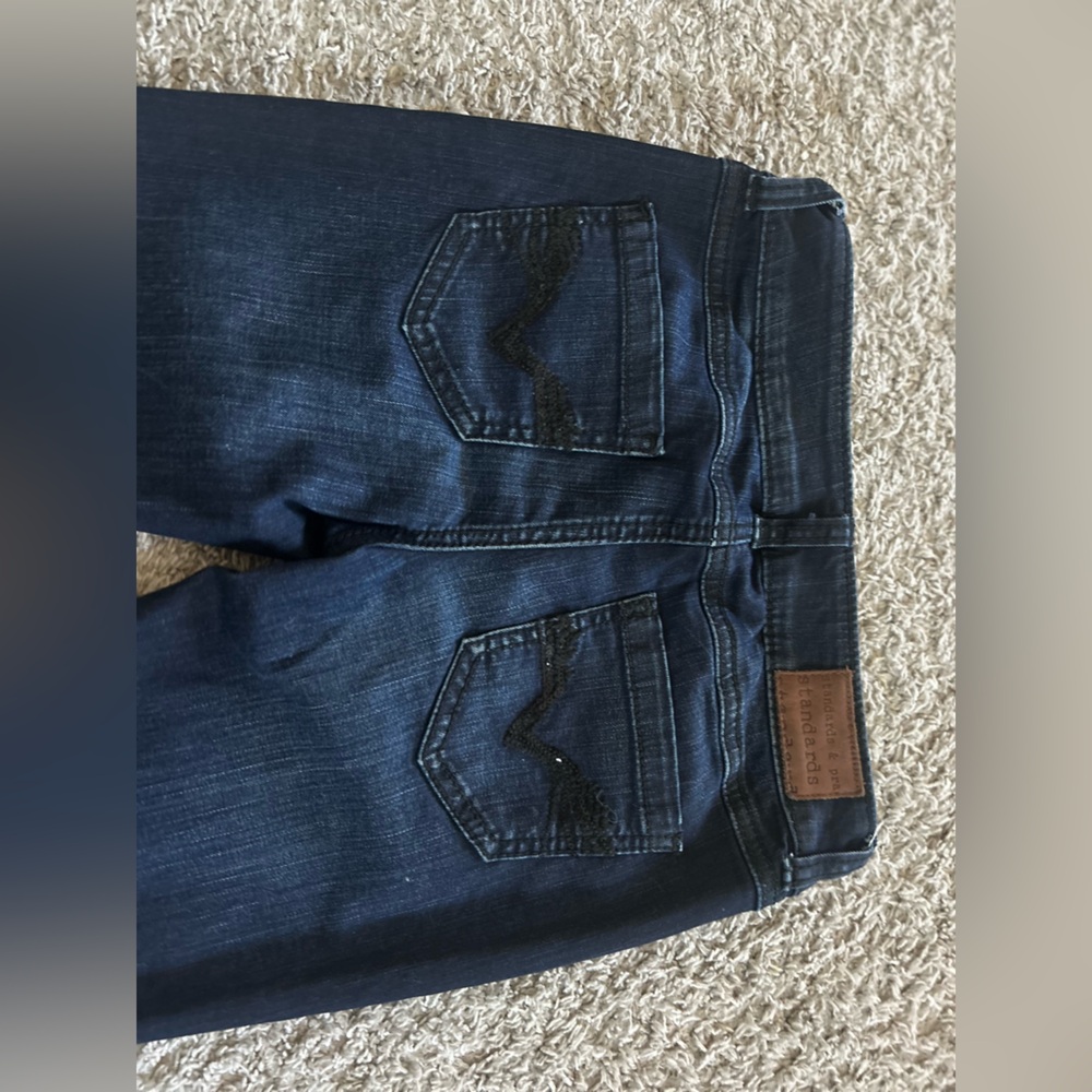 Dark Blue Denim Jeans with Black Pocket Detail